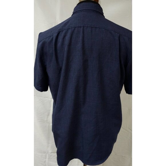 Orvis Classic Collection Mens Medium Dark Blue Short Sleeve Logo Button Up Shirt - Picture 8 of 12